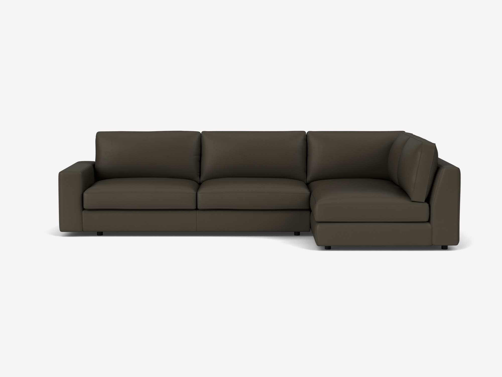 Front view of the Cello modular sofa in grey leather with right hand chaise